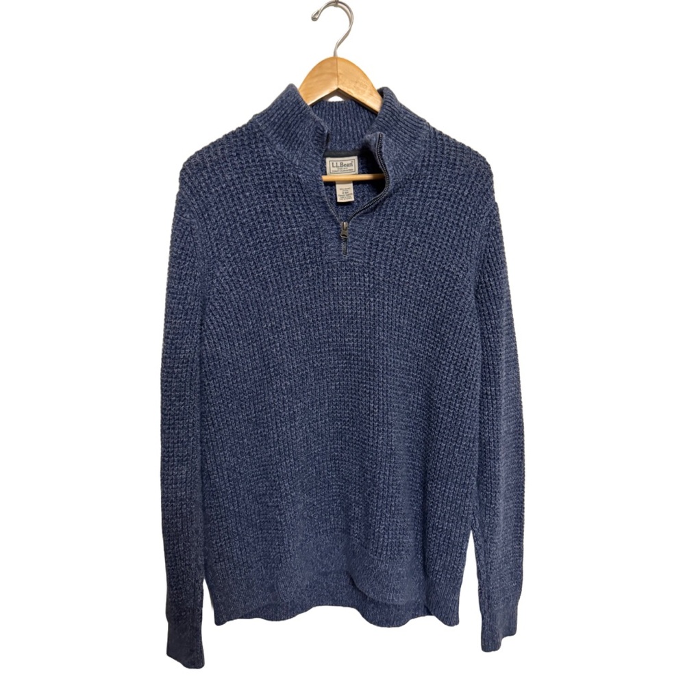 L.L. Bean Blue Waffle Knit Zip Up Sweater